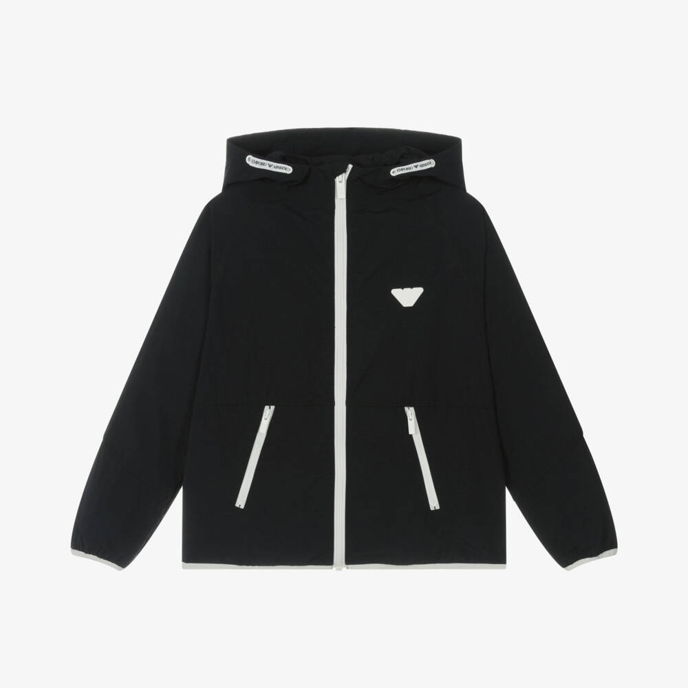Emporio Armani-Boys Elegant Navy Hooded Jacket | Childrensalon Outlet