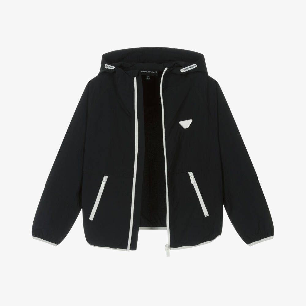 Emporio Armani-Boys Elegant Navy Hooded Jacket | Childrensalon Outlet