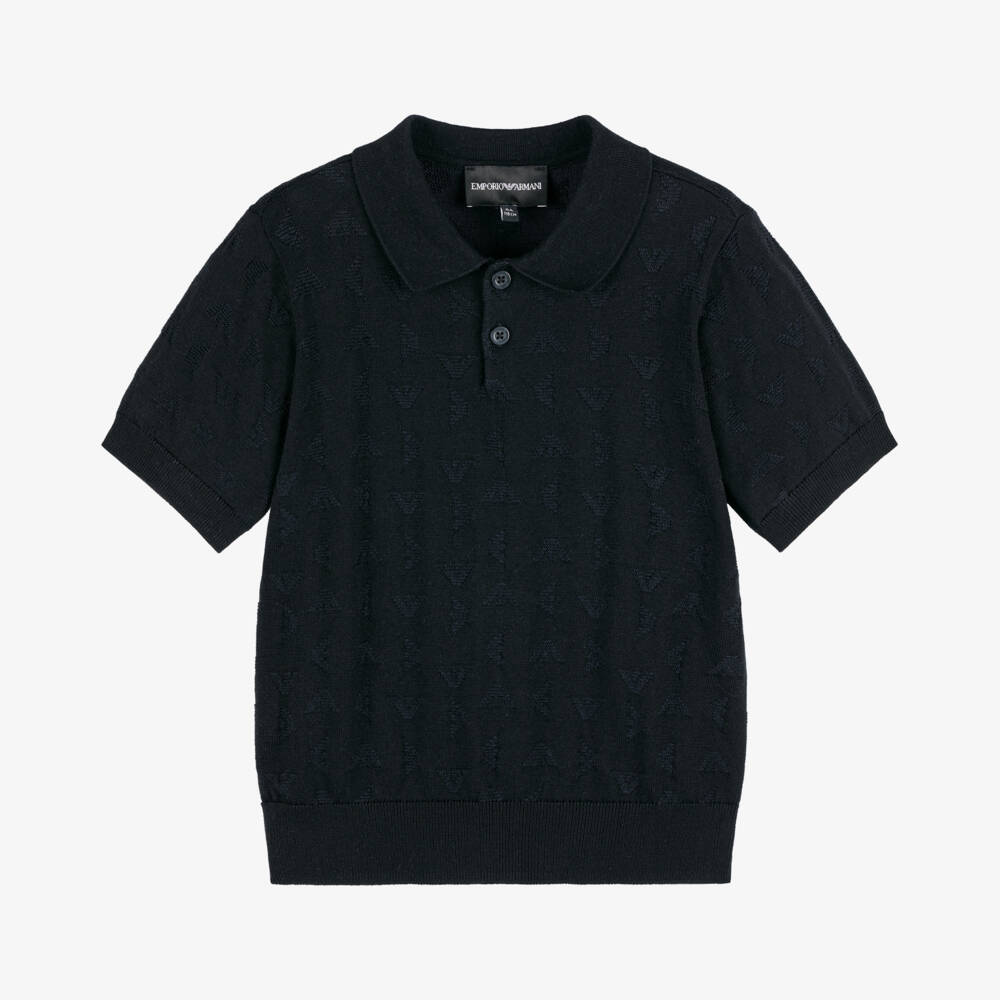 Emporio Armani-Boys Elegant Navy Knit Polo | Childrensalon Outlet
