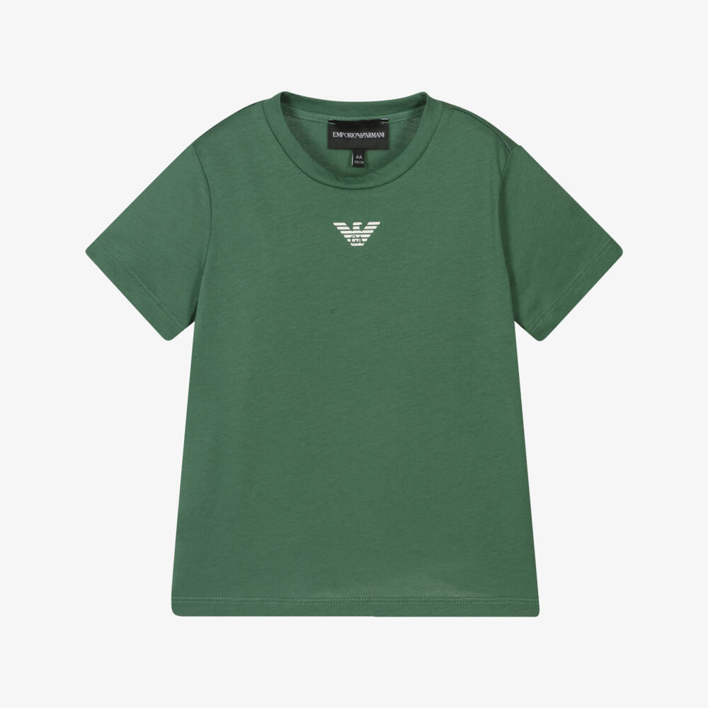 Emporio Armani-تي شيرت قطن زمردي بنقشة النسر للأولاد | Childrensalon Outlet