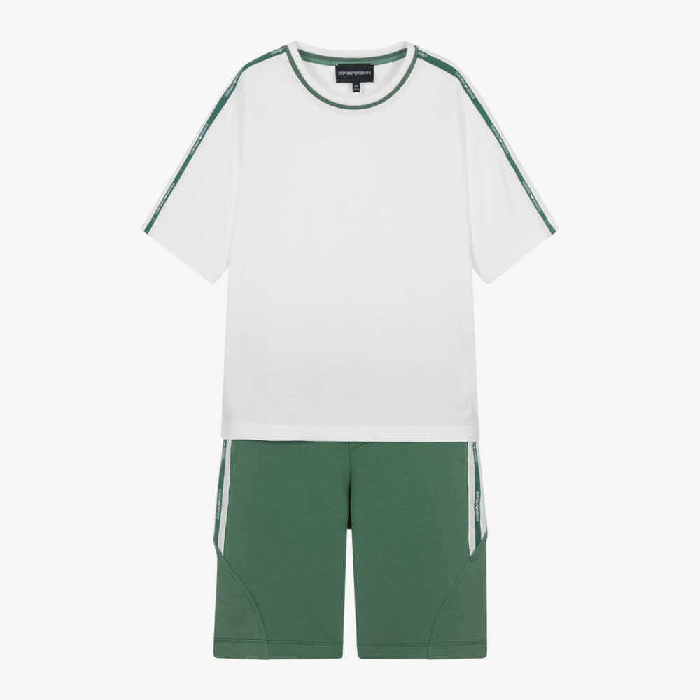 Emporio Armani-Костюм изумрудный и кремовый из хлопка для мальчиков | Childrensalon Outlet