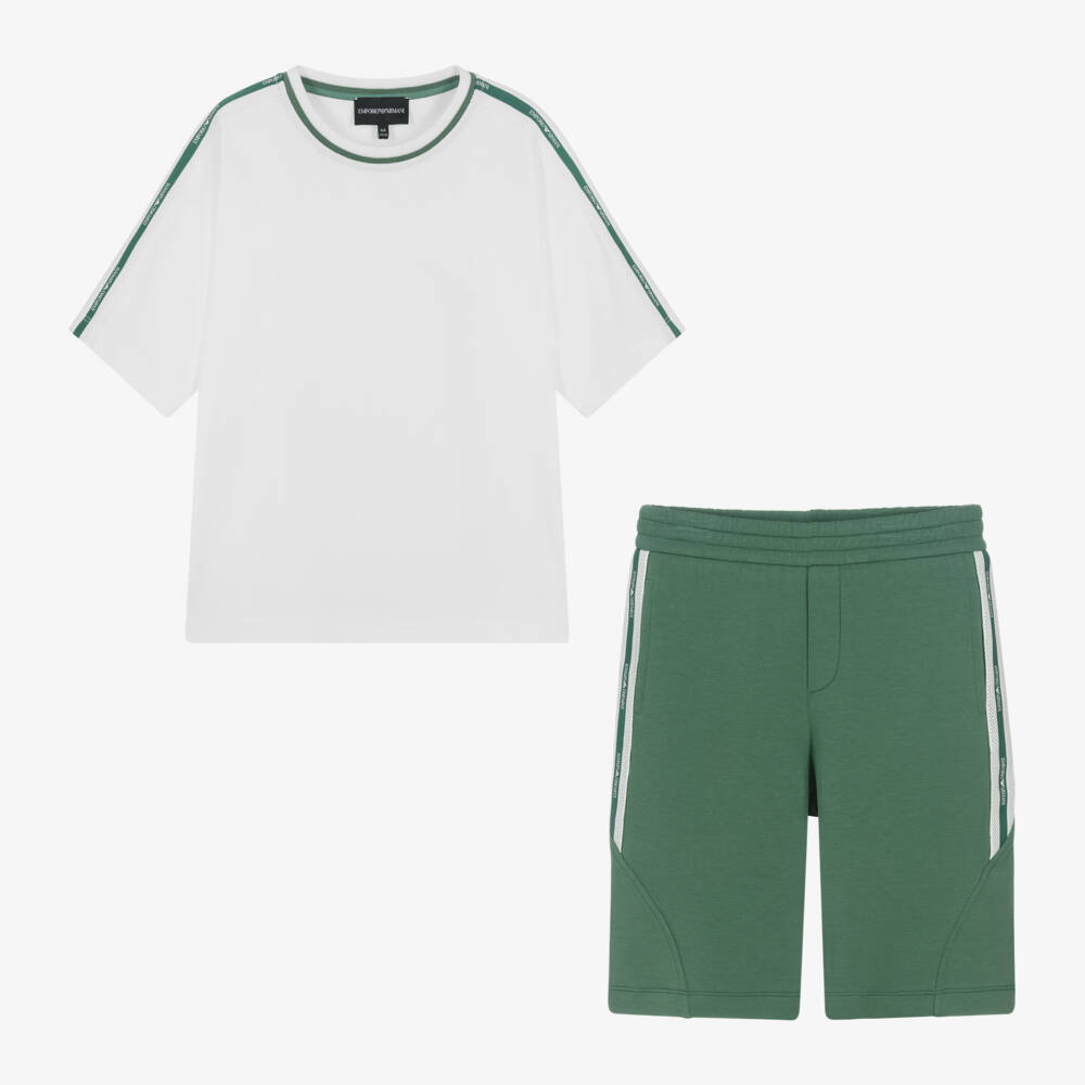 Emporio Armani-Костюм изумрудный и кремовый из хлопка для мальчиков | Childrensalon Outlet