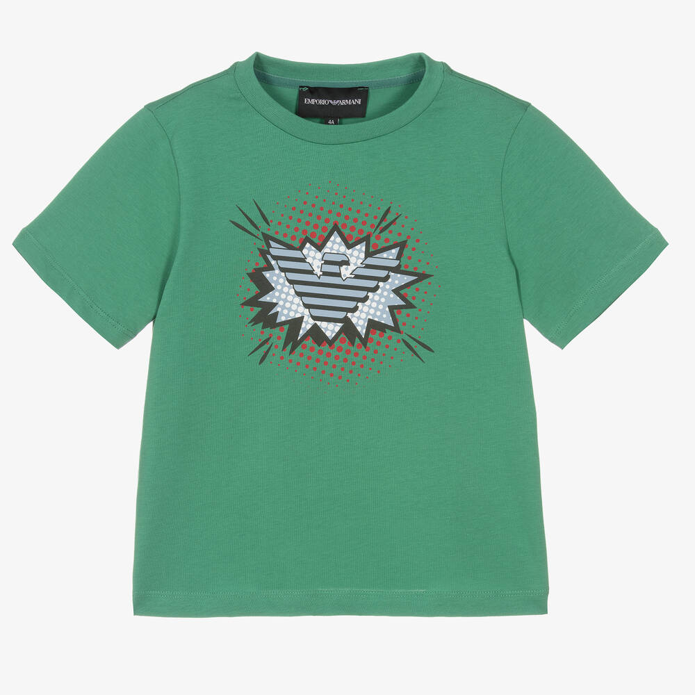 Emporio Armani - Grünes T-Shirt mit Cartoon-Print | Childrensalon