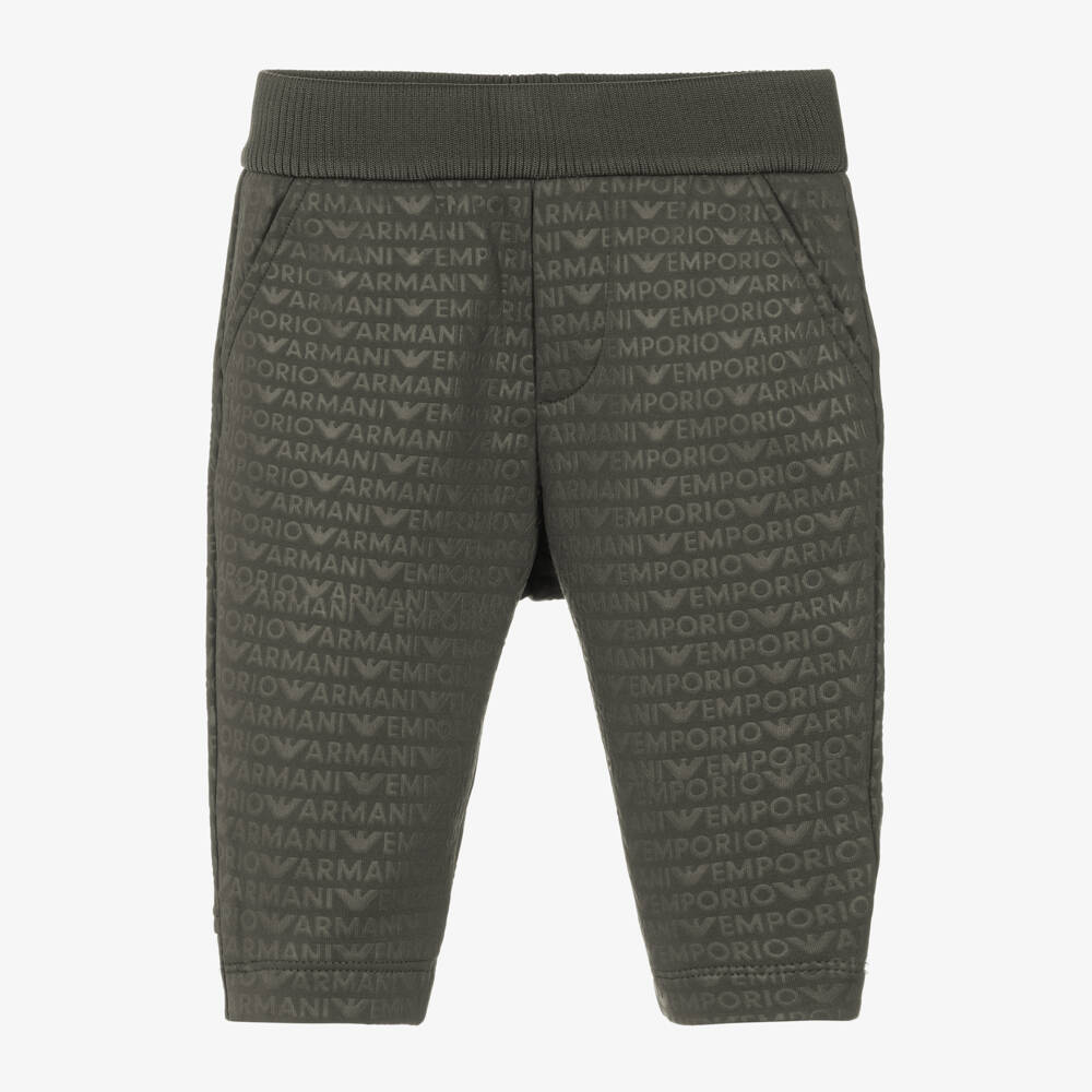Emporio Armani-بنطلون رياضي مزيج قطن لون أخضر كاكي للأولاد | Childrensalon Outlet