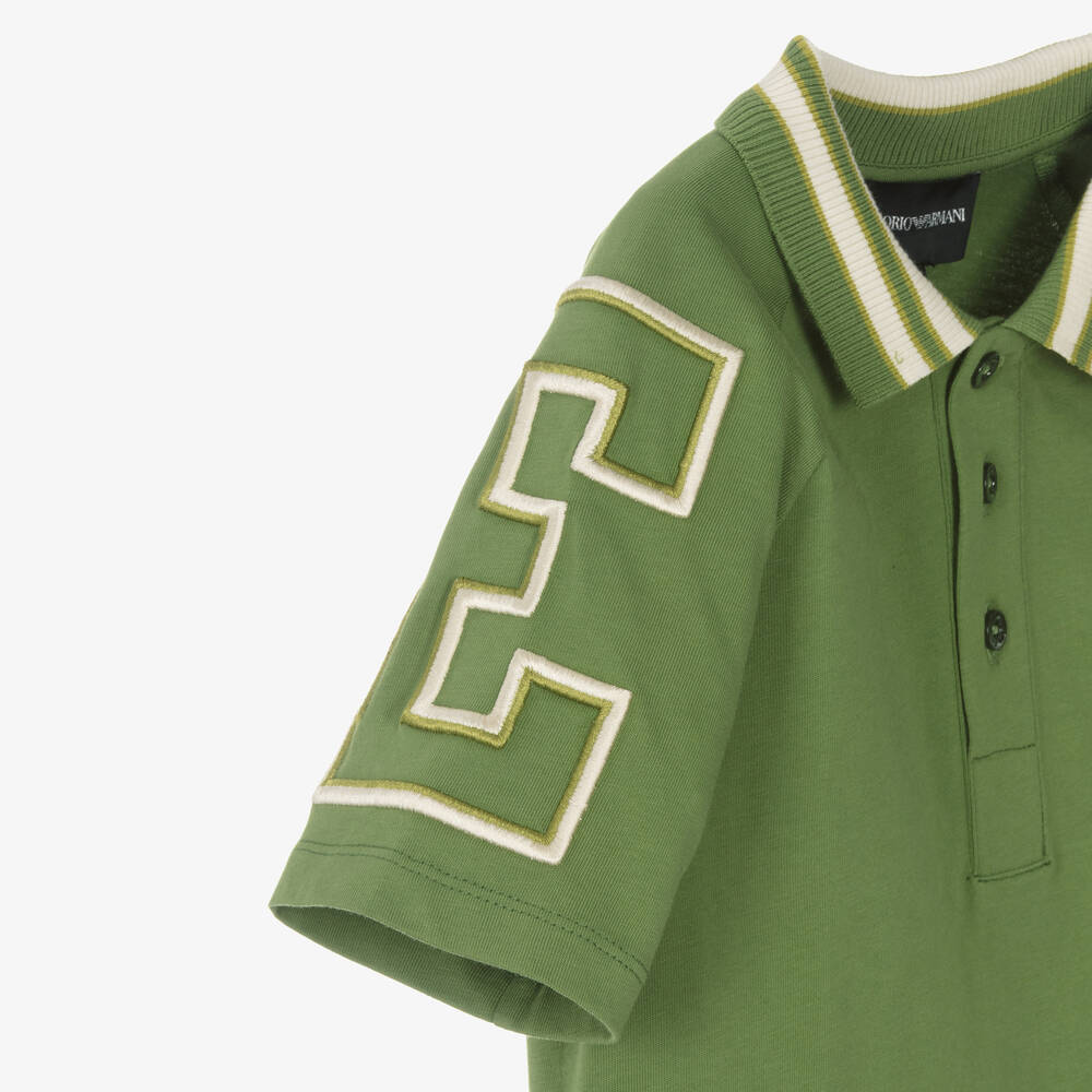 Emporio Armani-Boys Green Cotton EA Polo Shirt | Childrensalon Outlet