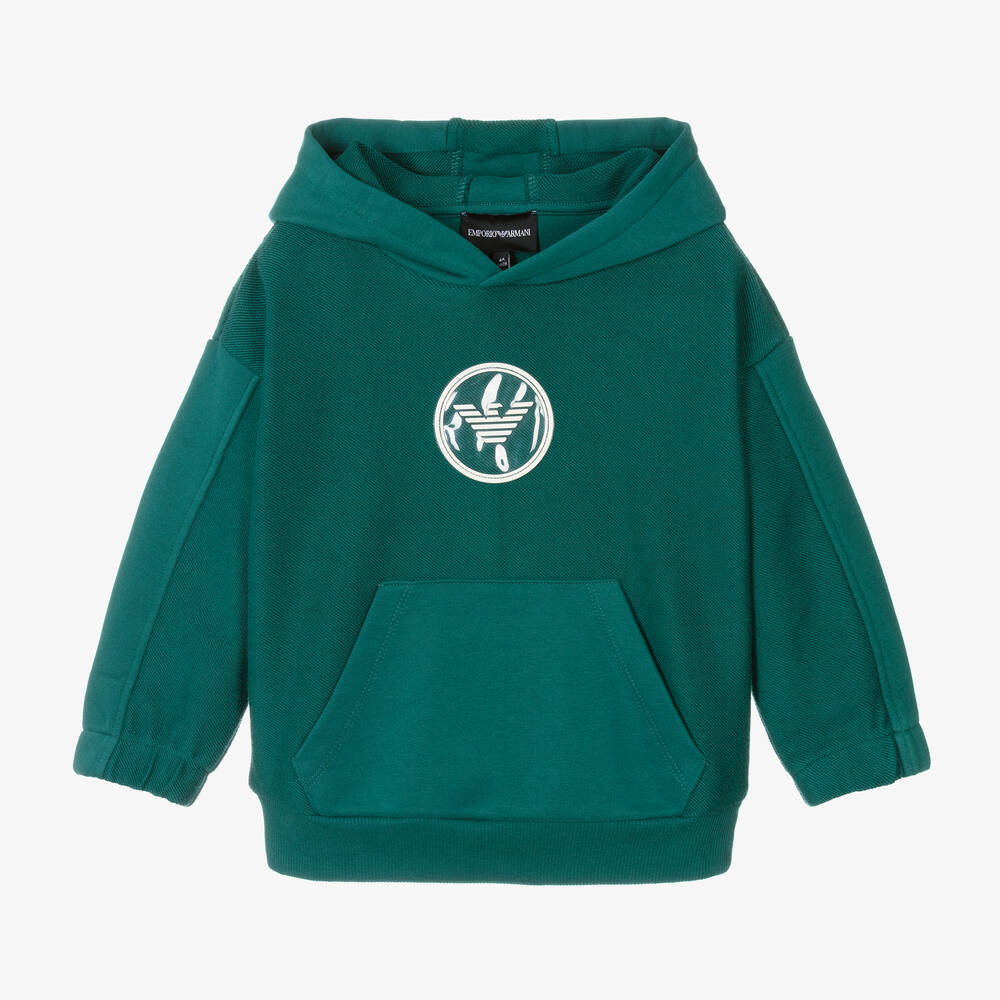 Emporio Armani - Boys Green Cotton Eagle Hoodie | Childrensalon