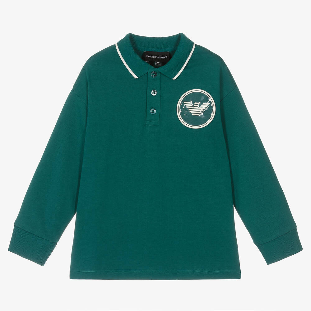 Emporio Armani - Boys Green Cotton Eagle Polo Shirt | Childrensalon