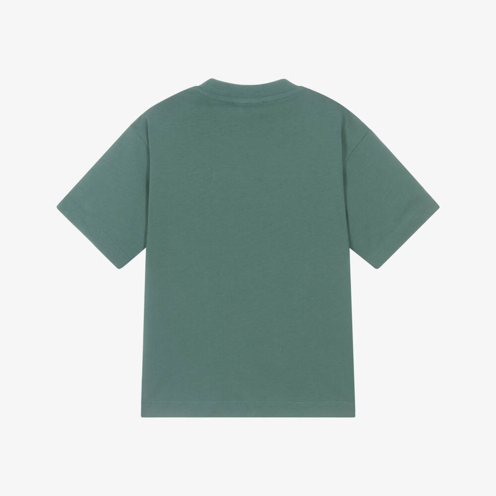 Emporio Armani-Boys Green Cotton Embossed Logo T-Shirt | Childrensalon Outlet