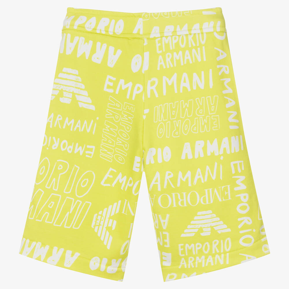 Emporio Armani-Boys Green Cotton Jersey Logo Shorts | Childrensalon Outlet