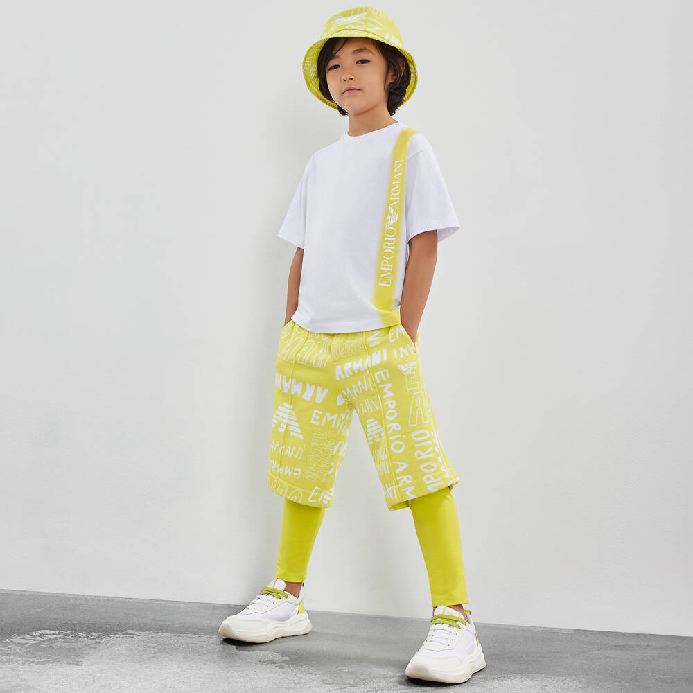 Emporio Armani-Boys Green Cotton Jersey Logo Shorts | Childrensalon Outlet