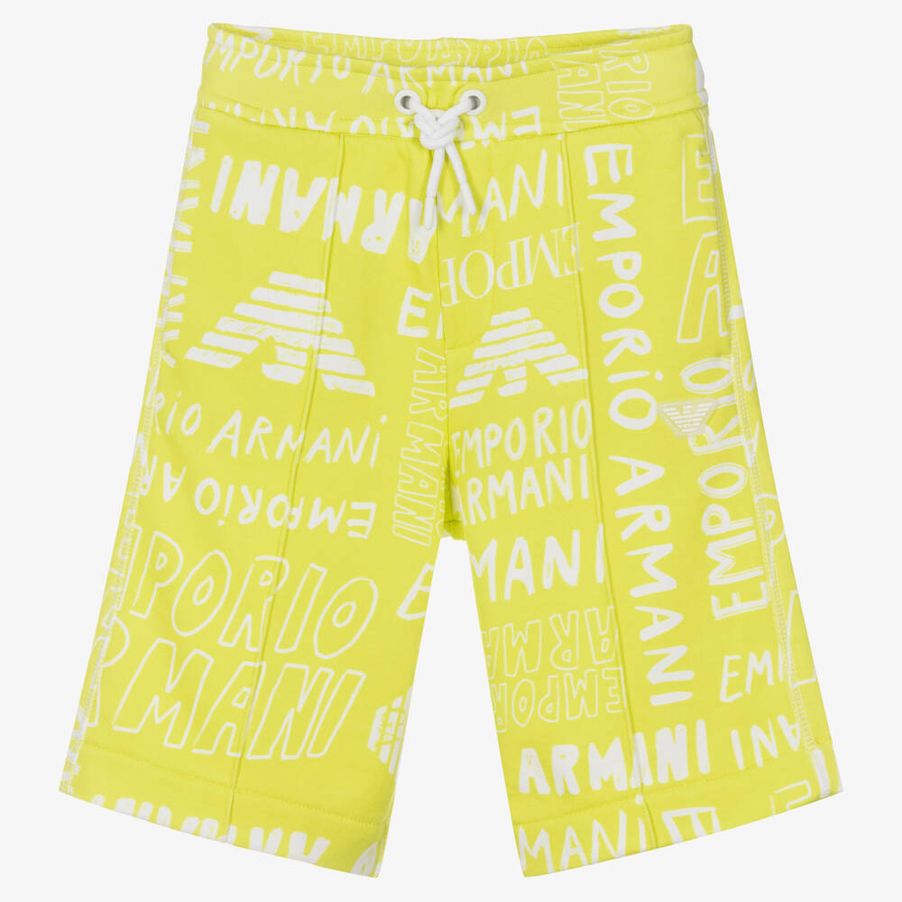 Emporio Armani - Boys Green Cotton Jersey Logo Shorts | Childrensalon