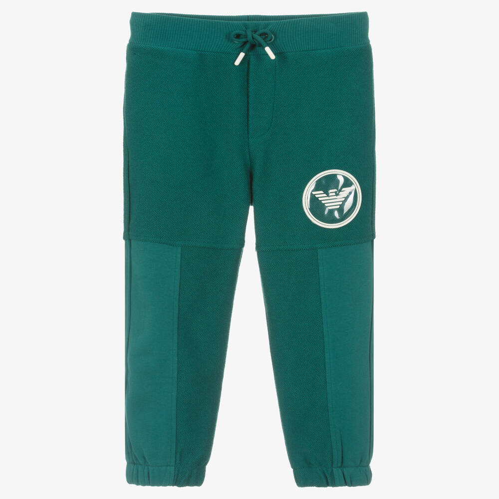 Emporio Armani - Boys Green Cotton Joggers | Childrensalon