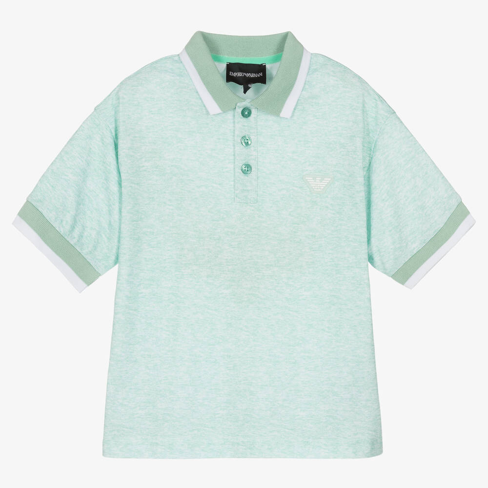 Emporio Armani - Boys Green Cotton Logo Polo Shirt | Childrensalon