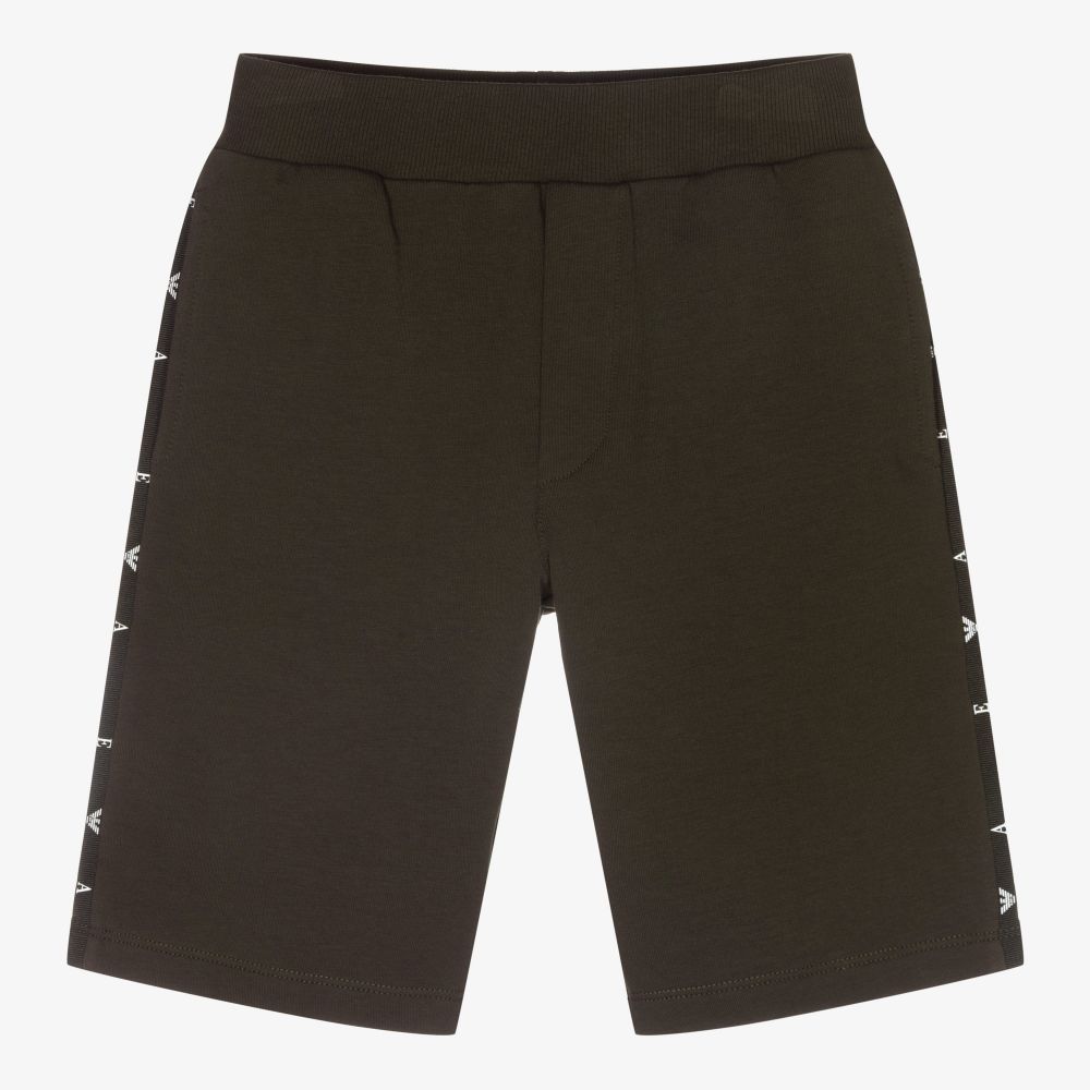 Emporio Armani - Boys Green Cotton Logo Shorts | Childrensalon