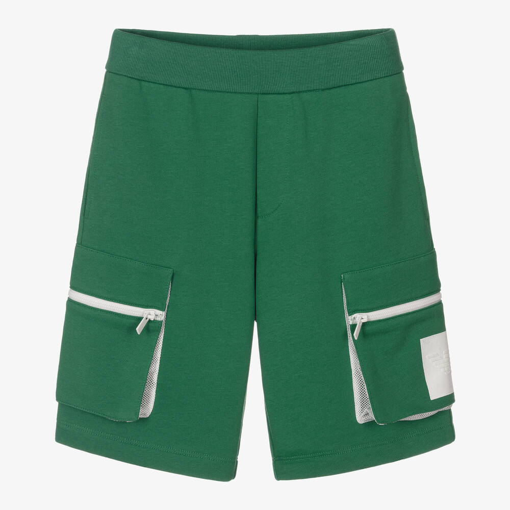 Emporio Armani - Boys Green Cotton Logo Shorts | Childrensalon