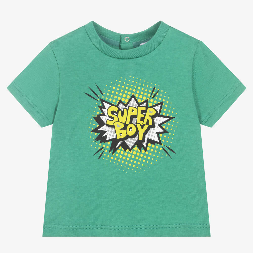 Emporio Armani - Boys Green Cotton Logo T-Shirt | Childrensalon