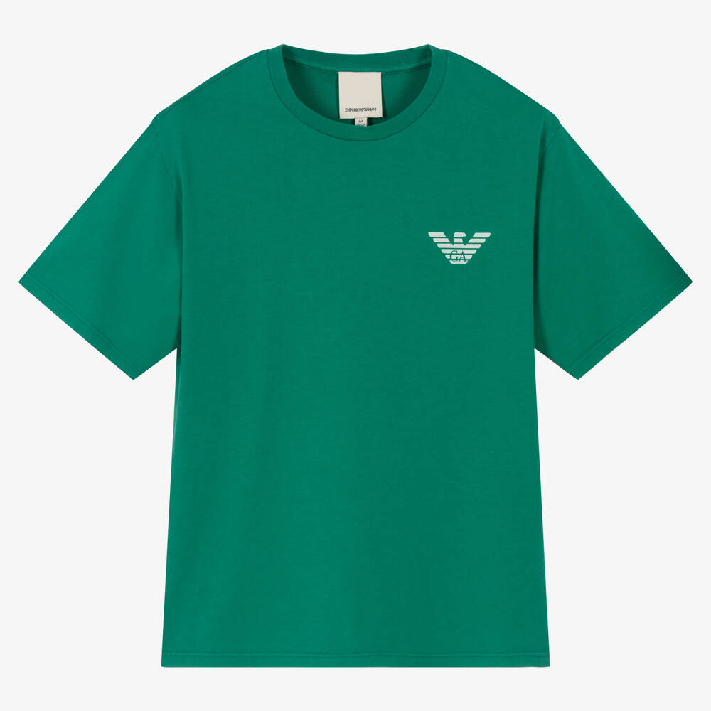 Emporio Armani - Boys Green Cotton Logo T-Shirt | Childrensalon