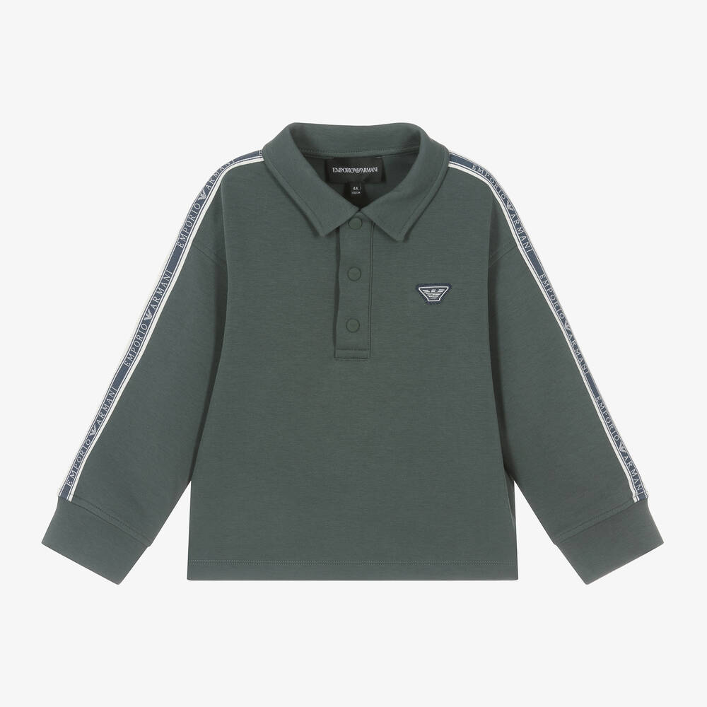 Emporio Armani-Boys Green Cotton Logo Tape Polo Top | Childrensalon Outlet