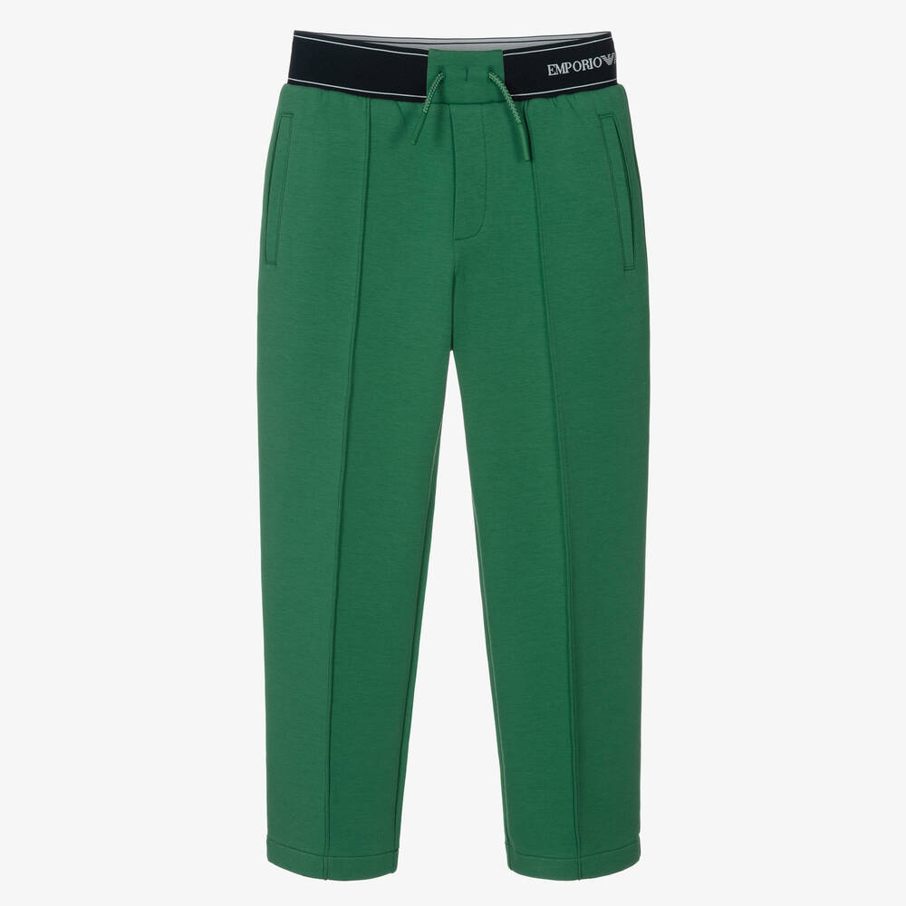 Emporio Armani - Boys Green Cotton Logo Trousers | Childrensalon Outlet