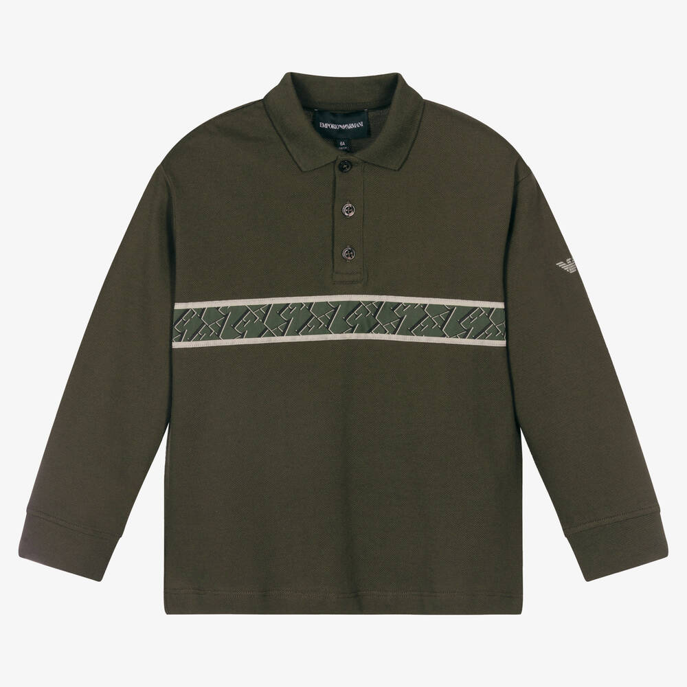 Emporio Armani - Boys Green Cotton Polo Shirt | Childrensalon
