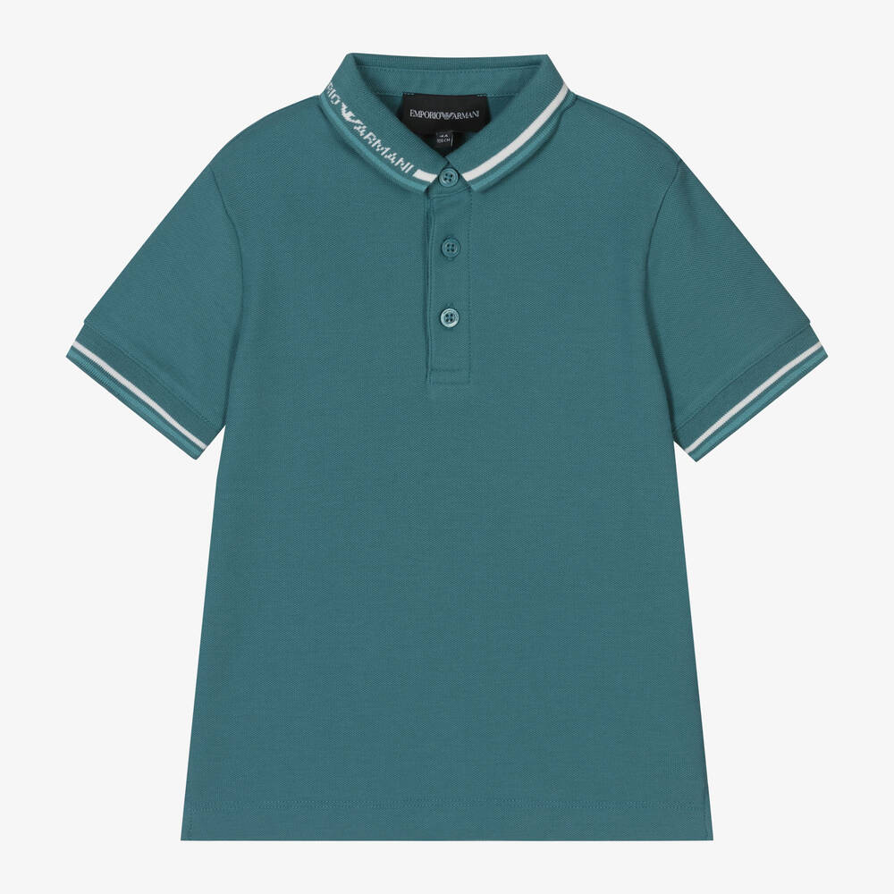 Emporio Armani-Boys Green Cotton Polo Shirt | Childrensalon Outlet