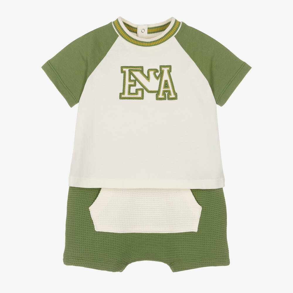 Emporio Armani-Boys Green Cotton Shorts Set | Childrensalon Outlet