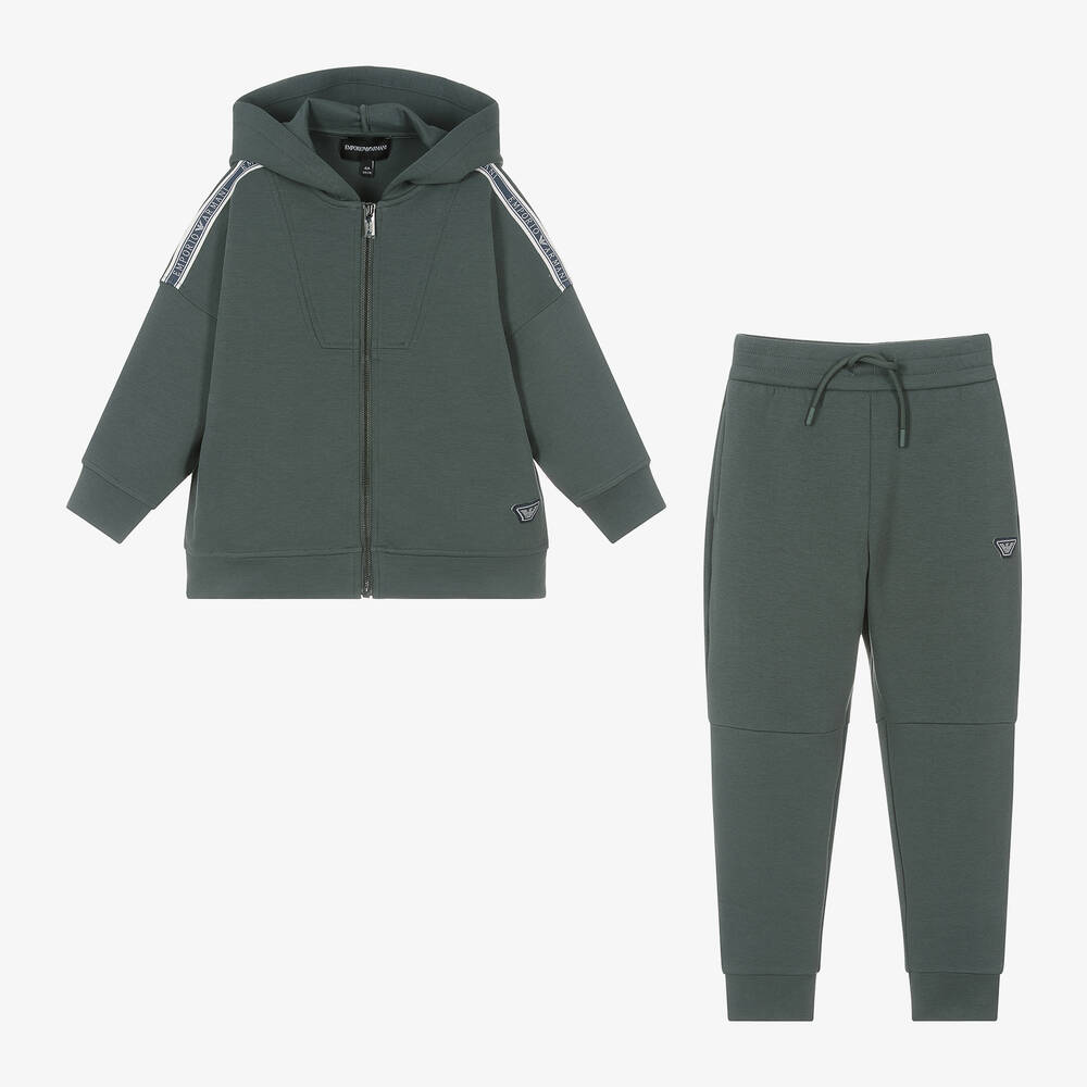 Emporio Armani Boys Green Cotton Tracksuit Childrensalon Outlet