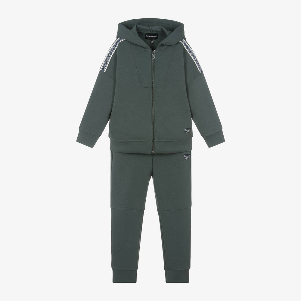 Boys Green Cotton Tracksuit