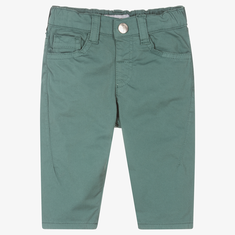 Emporio Armani - Boys Green Cotton Trousers | Childrensalon