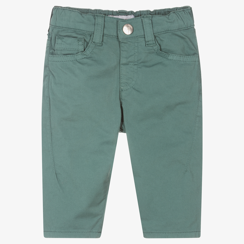 Emporio Armani-Boys Green Cotton Trousers | Childrensalon Outlet