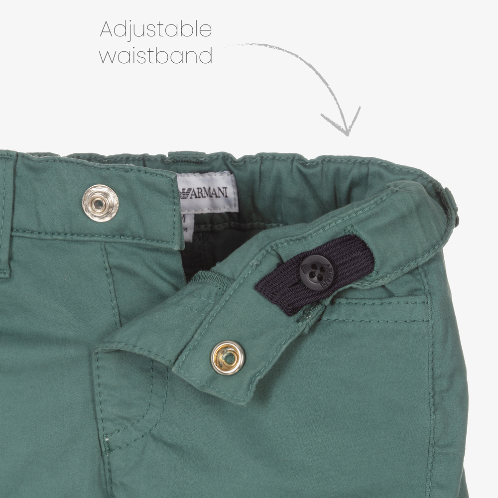Emporio Armani-Зеленые хлопковые брюки для мальчиков | Childrensalon Outlet