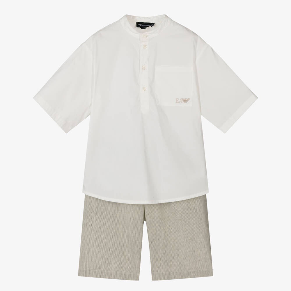 Emporio Armani-طقم مخطط أخضر وكريمي للأولاد | Childrensalon Outlet