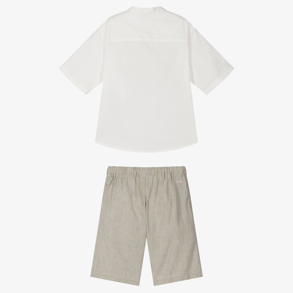 Emporio Armani-Boys Green & Cream Striped Ensemble | Childrensalon Outlet