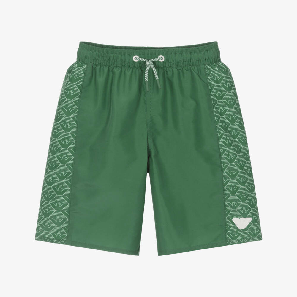 Emporio Armani-Boys Green Eagle Swim Shorts | Childrensalon Outlet