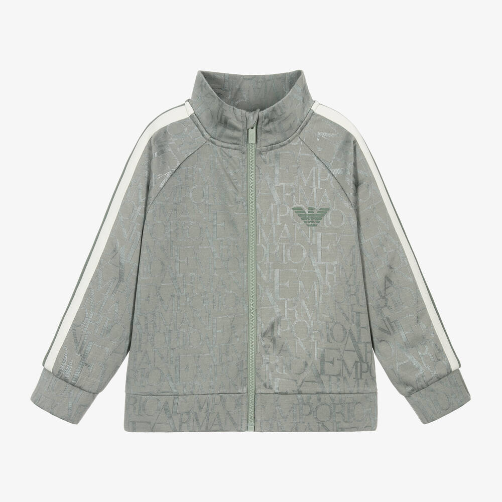 Emporio Armani-توب بسحّاب جاكارد قطن جيرسي لون أخضر للأولاد | Childrensalon Outlet