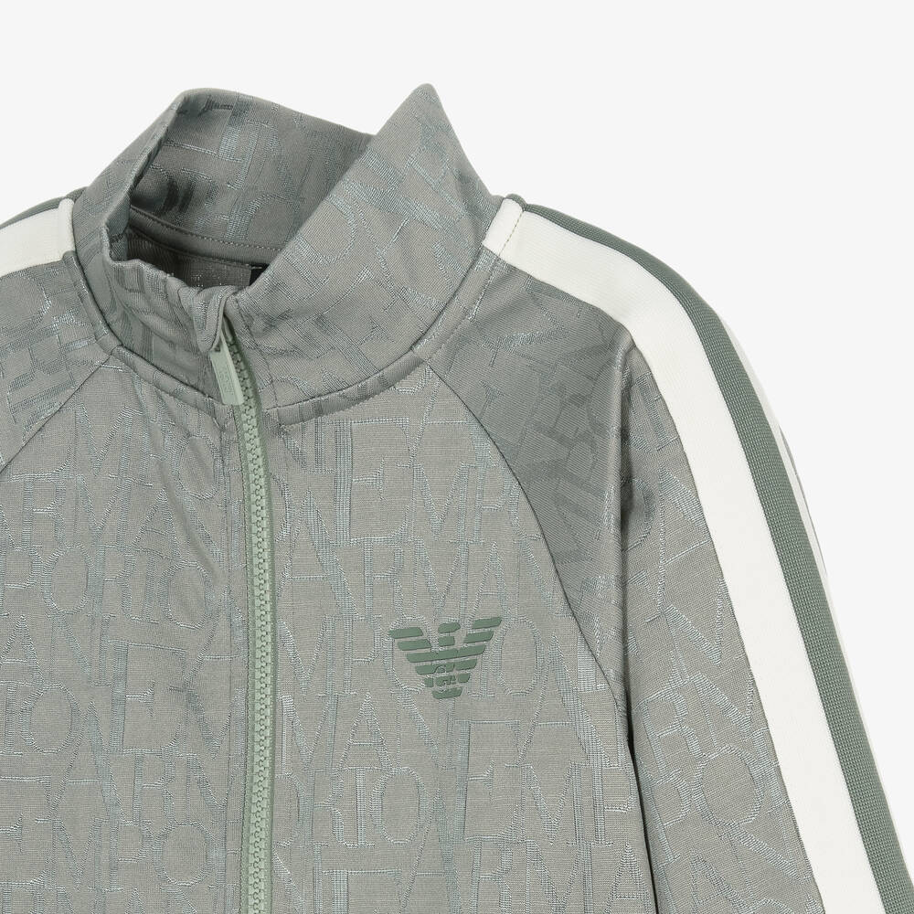 Emporio Armani-Boys Green Jacquard Zip-Up Top | Childrensalon Outlet