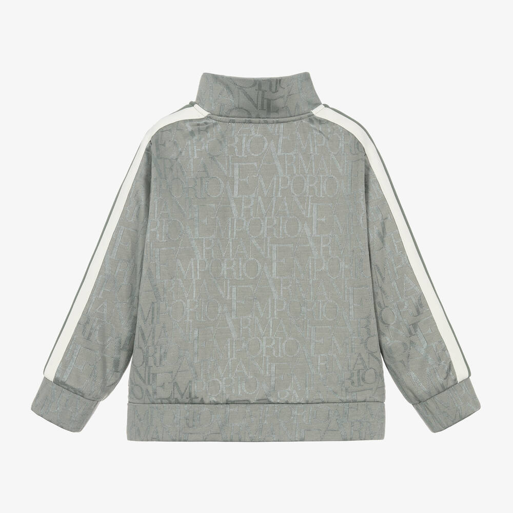 Emporio Armani-Boys Green Jacquard Zip-Up Top | Childrensalon Outlet