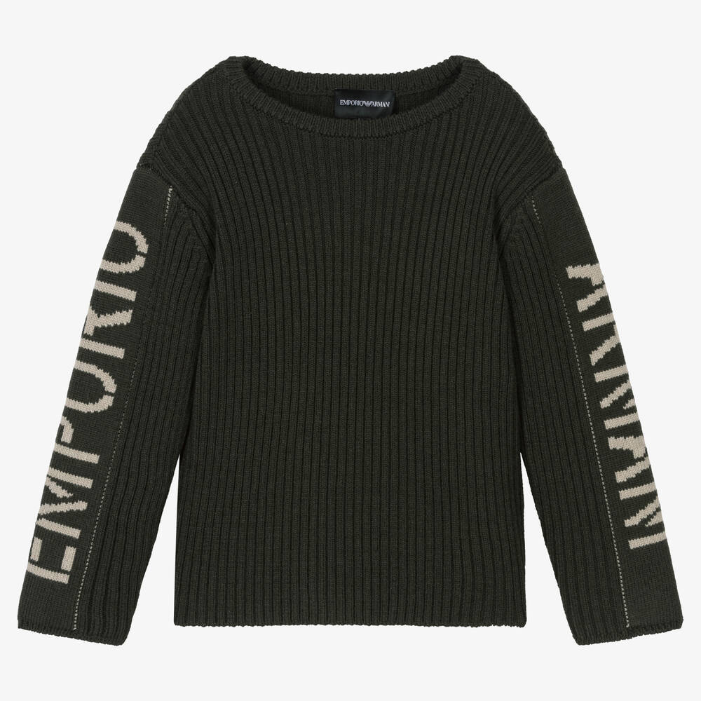 Emporio Armani - Boys Green Knitted Wool Sweater | Childrensalon