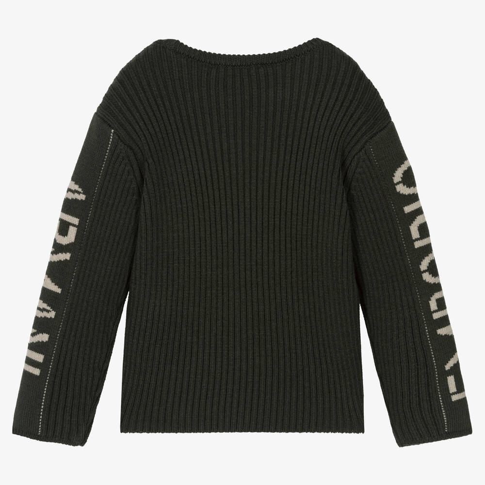 Emporio Armani-Boys Green Knitted Wool Sweater | Childrensalon Outlet