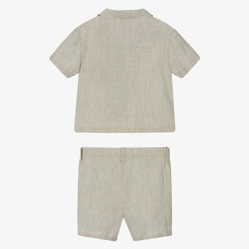 Emporio Armani-Boys Green Linen-Cotton Shorts Ensemble | Childrensalon Outlet