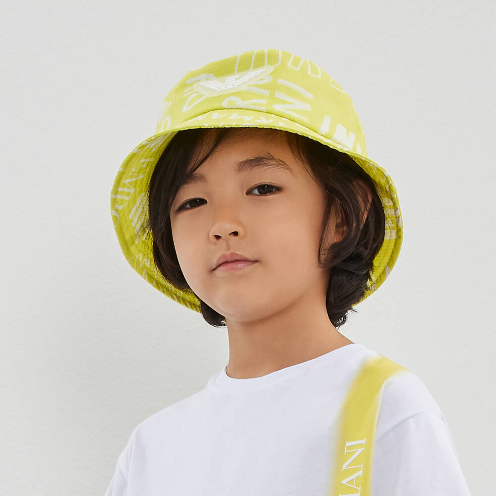Emporio Armani-Boys Green Logo Bucket Hat | Childrensalon Outlet