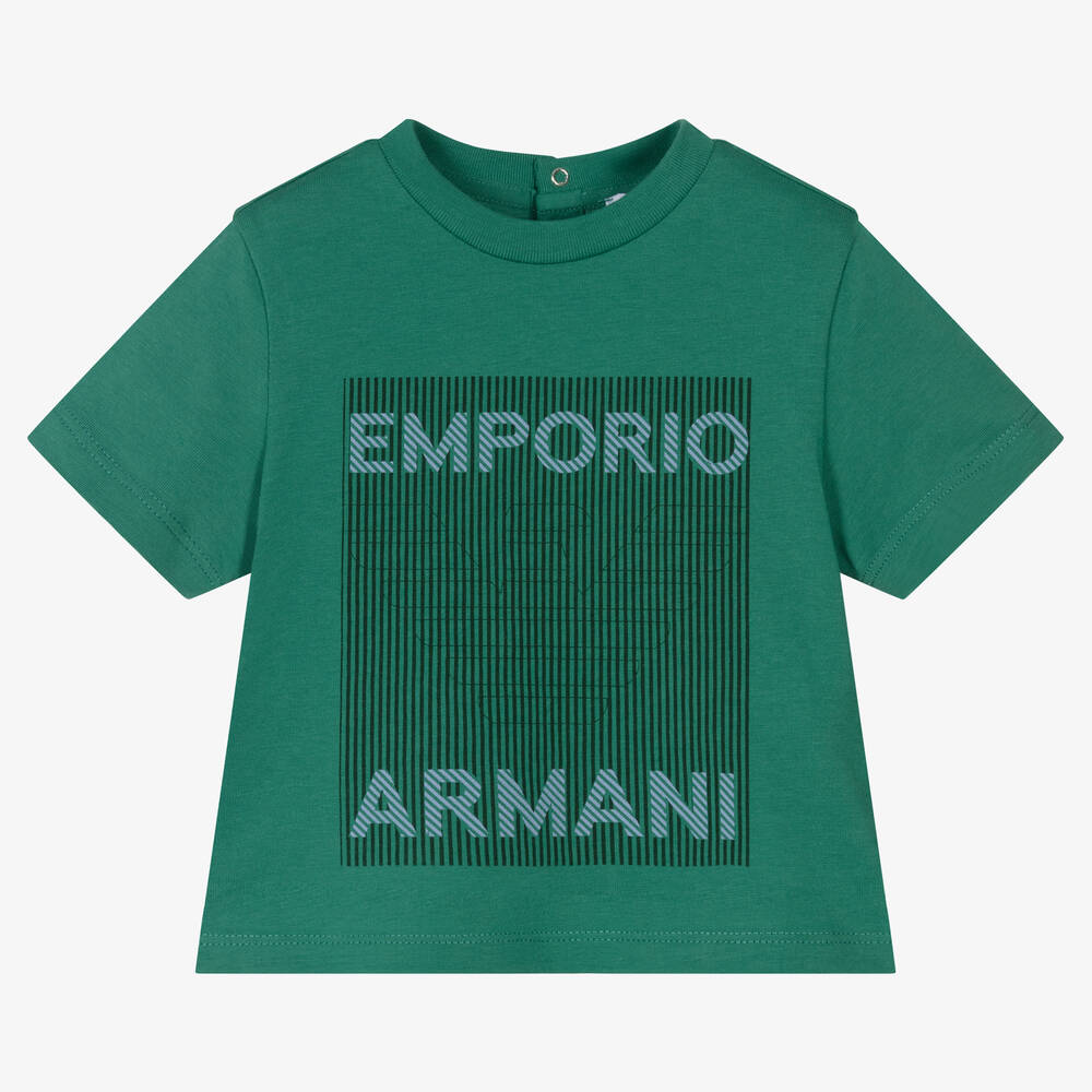 Emporio Armani - Boys Green Logo Cotton T-Shirt | Childrensalon