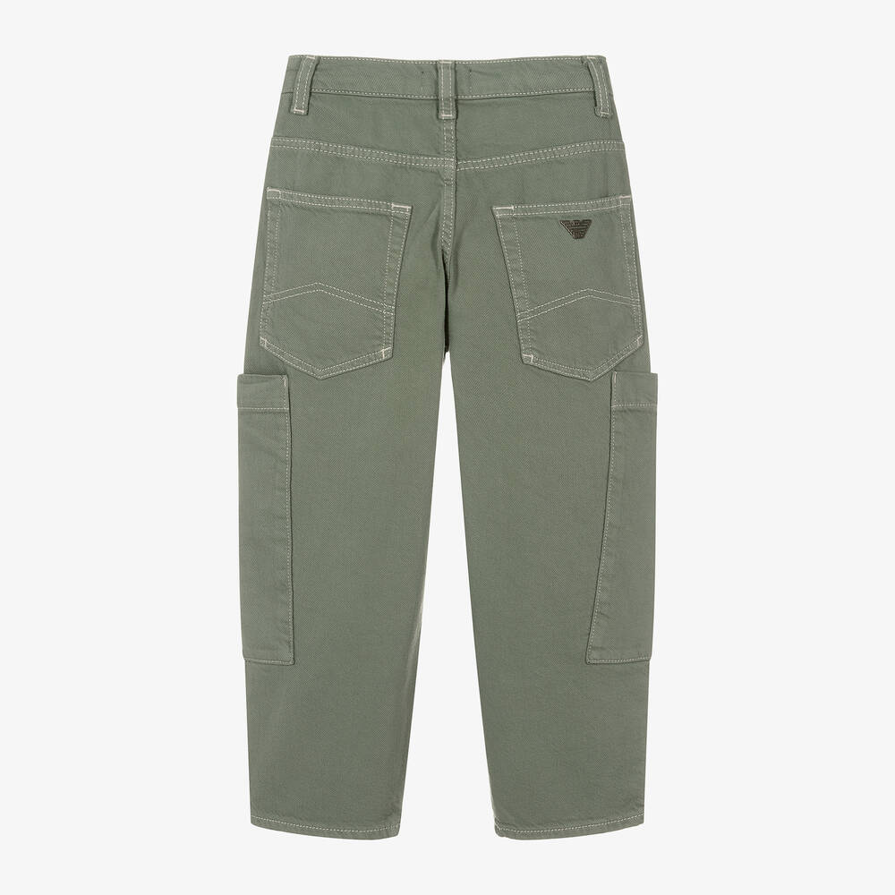 Emporio Armani-بنطلون كارغو قطن تويل لون أخضر للأولاد | Childrensalon Outlet