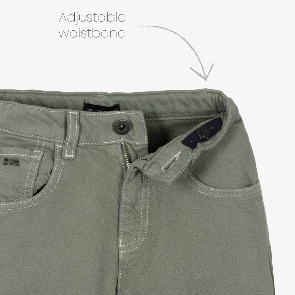 Emporio Armani-بنطلون كارغو قطن تويل لون أخضر للأولاد | Childrensalon Outlet