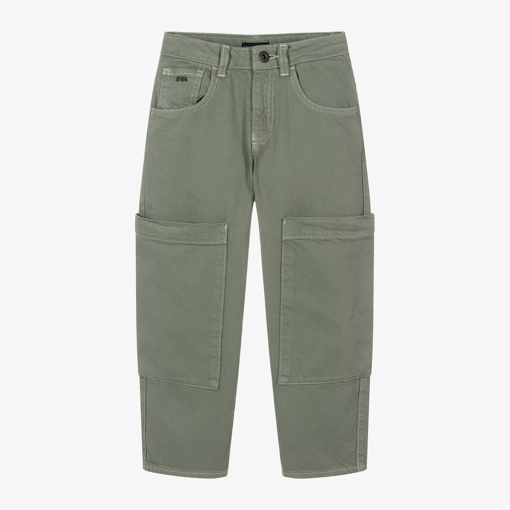 Emporio Armani-Boys Green Twill Cargo Trousers | Childrensalon Outlet