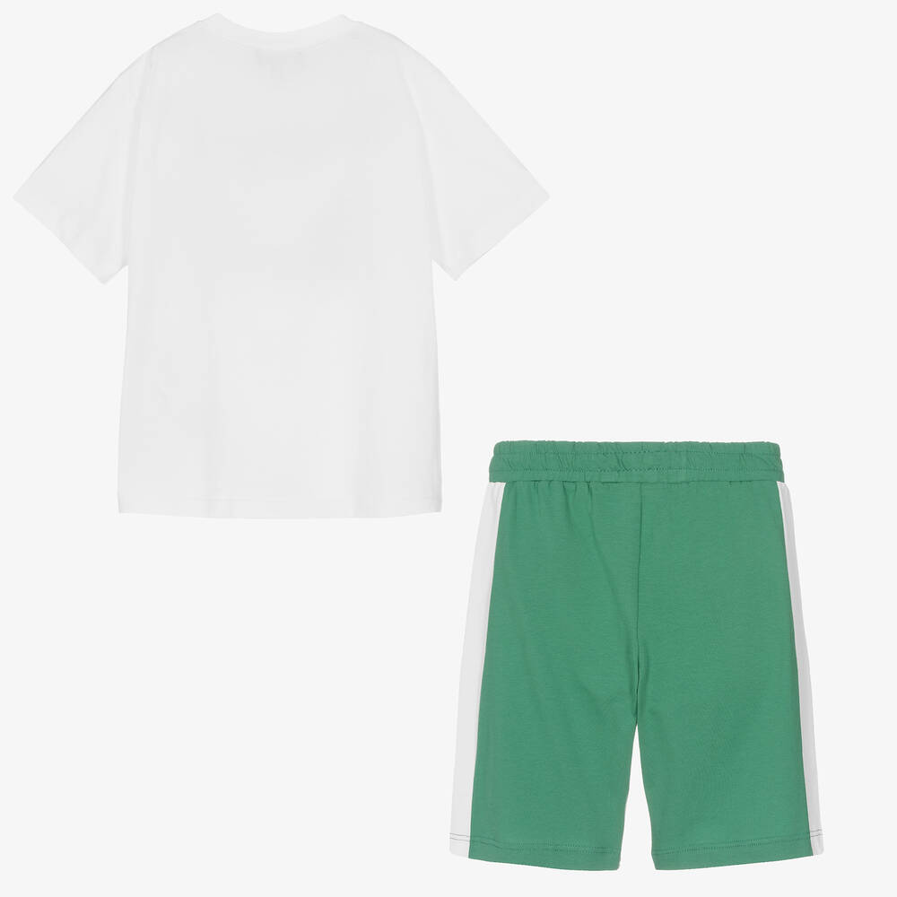 Emporio Armani-Boys Green & White Sketch Logo Shorts Set | Childrensalon Outlet