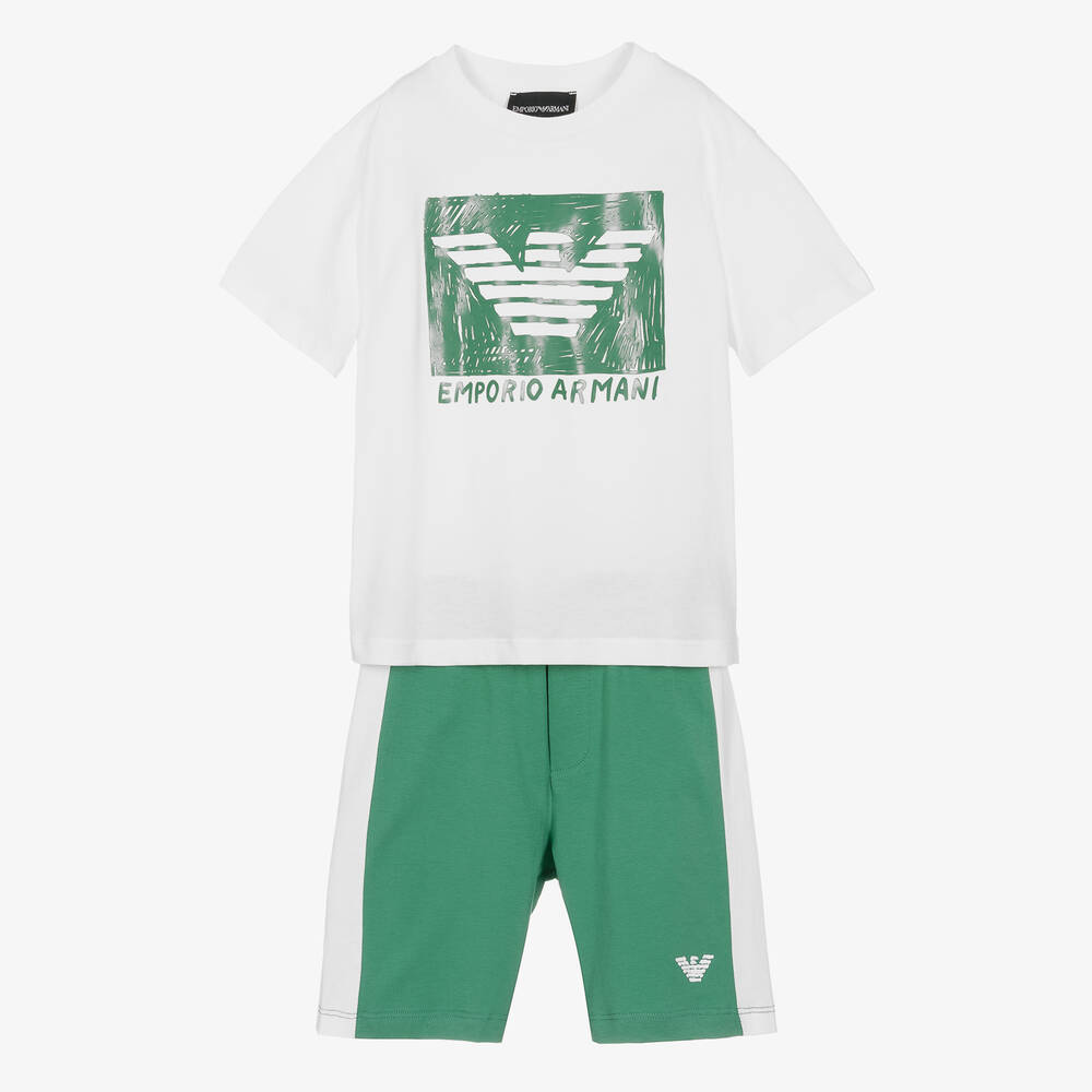 Emporio Armani-Белая футболка и зеленые шорты | Childrensalon Outlet