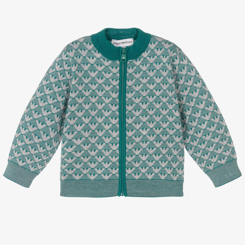 Emporio Armani - Haut vert zippé en laine Garçon | Childrensalon