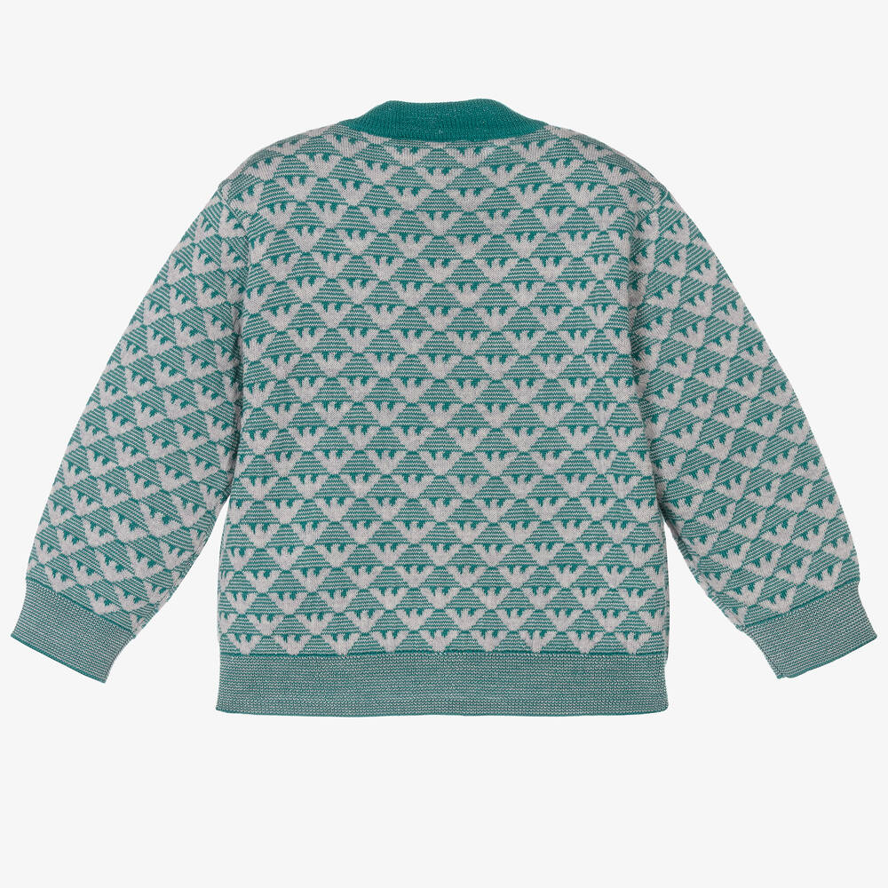 Emporio Armani-Boys Green Wool Zip-Up Top | Childrensalon Outlet