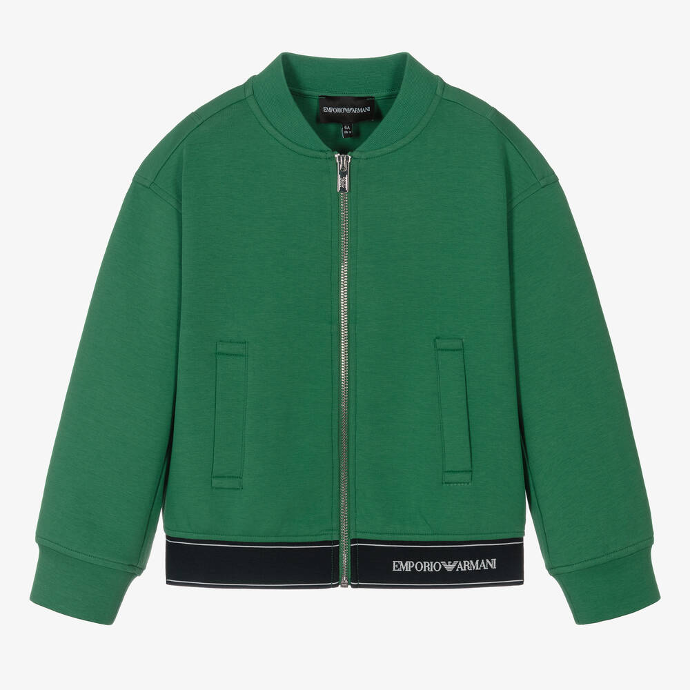 Emporio Armani - Boys Green Zip-Up Logo Top | Childrensalon